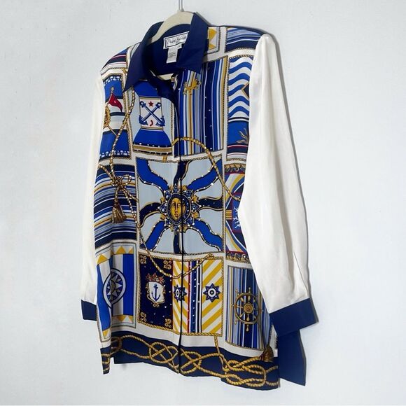 Diane Gilman Silk Nautical Print Tunic Blouse - Picture 3 of 5